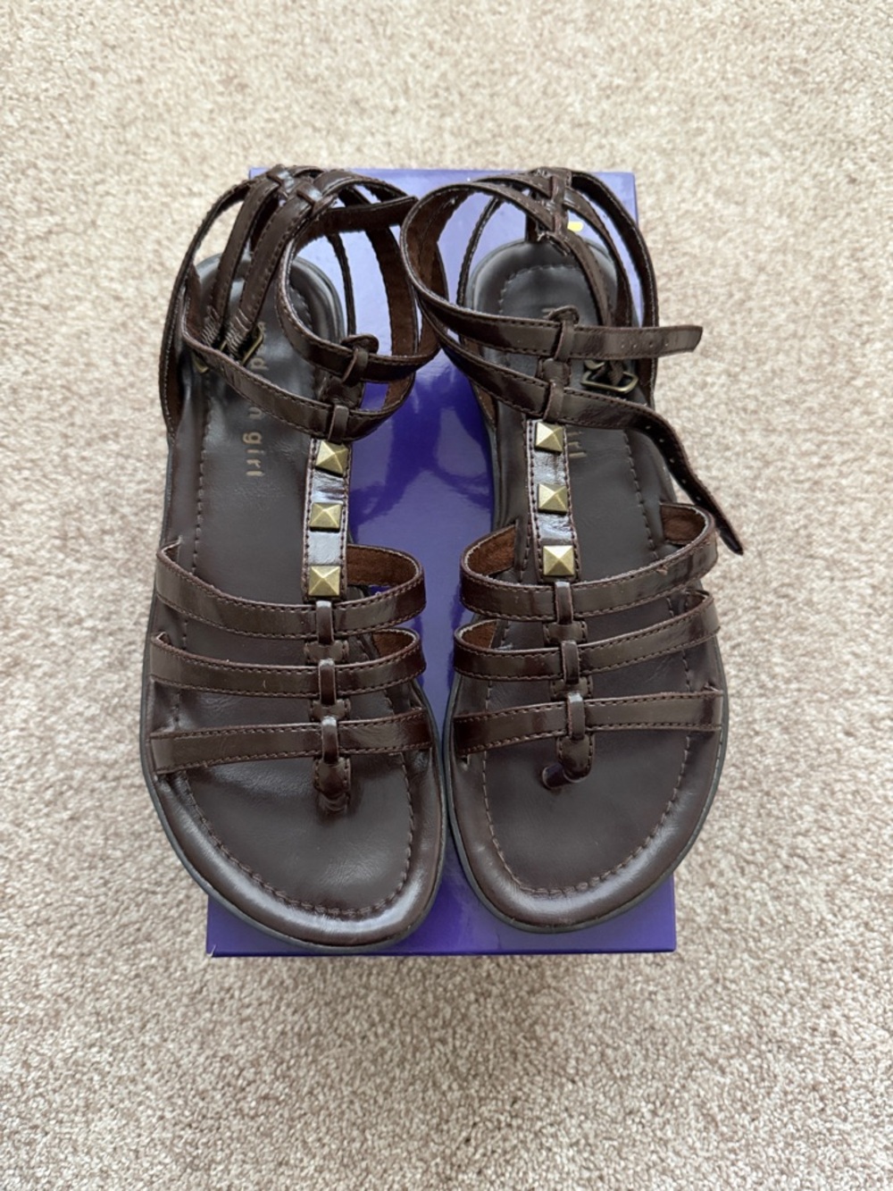 Madden Girl Brown Strappy Gladiator Sandals with Good Stud Accents